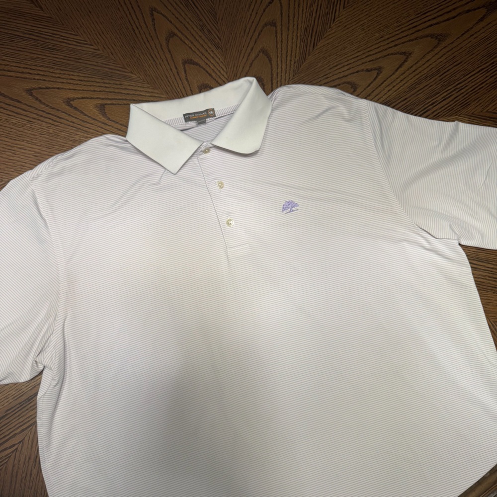 Peter Millar Men's White Purple Short-Sleeve Polo Shirt XL